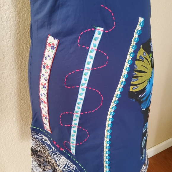 Toi Et Moi Floral Multicolor Print Crochet Embroidered Sleeveless Sheath Dress L - Picture 8 of 12